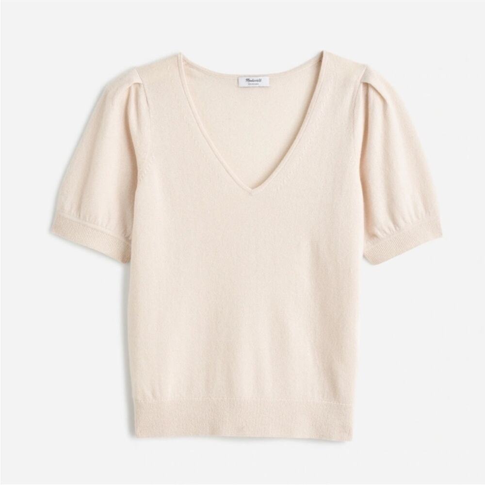 Madewell Cashmere V Neck Puff Sleeve Sweater Top Shirt 2024 NT005 Small Neutral